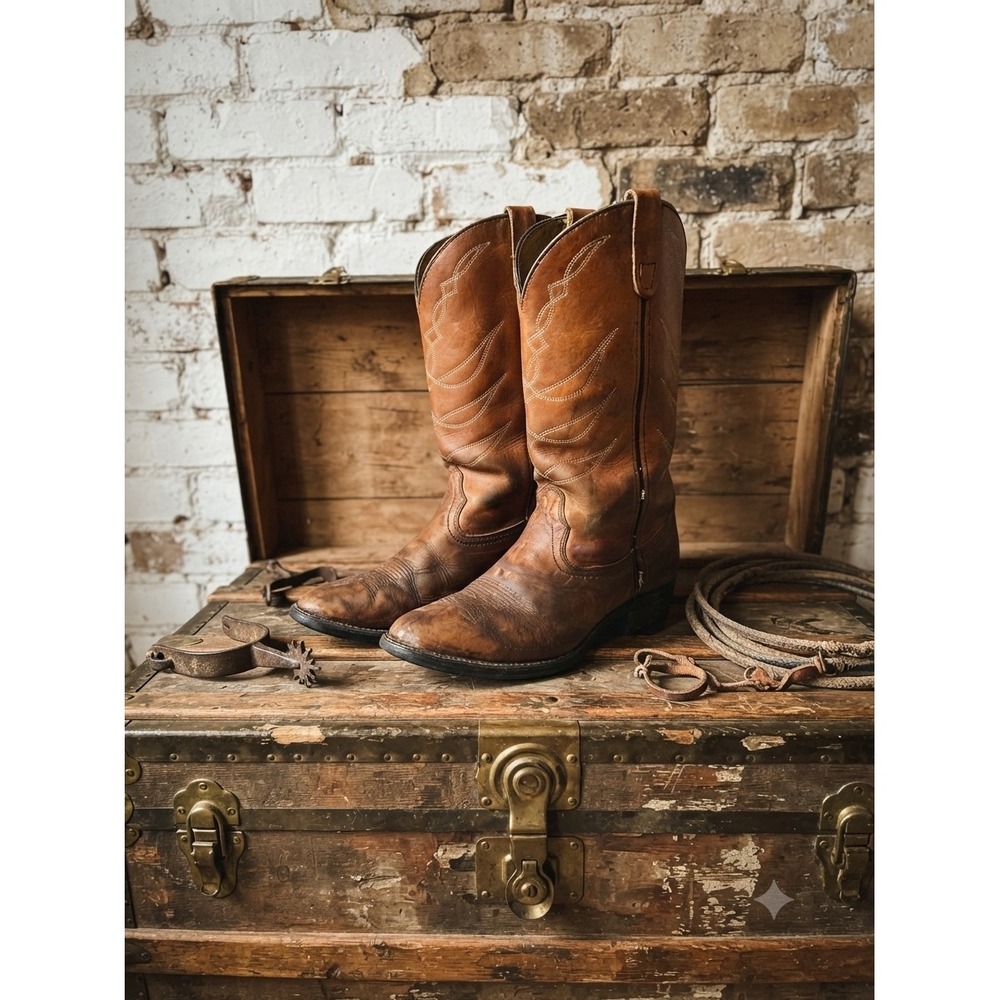 Vintage Brown Leather Western Cowboy Boots Mens 9‎ D Union Made USA 8091